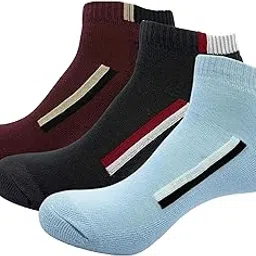 prasthan Unisex Sports Ankle-Length Socks – Breathable, Anti-Odour & Moisture-Absorbent Combed Cotton, Extra Durable Welt, Free Size (Pack of 3)-picture-45