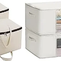 Home Care Store Folding Clothes Storage Bags | Under Bed Organizer for Clothes, Blanket, Quilt, Comforter | Durable Fabric Storage Bag for Clothes, Blankets & Quilts (Set of 4)-image-95