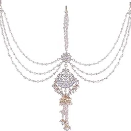 i jewels Gold-Plated Metal Traditional Floral Kundan Pearl Studded Beaded Head Chain/Paranda-picture-32