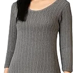 HEATEK Women's Charcoal Melange Ultra Soft Cotton Three Quarter Sleeve Regular Fit Thermal Top | Style - 333-image-69