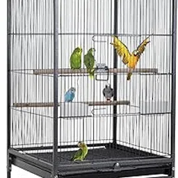 24x7 eMall 30 inch Sturdy Large Bird metal Cage for Parakeets Cockatiels Parrot Sun Conure Green-Cheeked Parakeet Lovebird Canary Finch Lovebird Pigeons Parrot with Rolling Stand (Black, Large)-picture-24