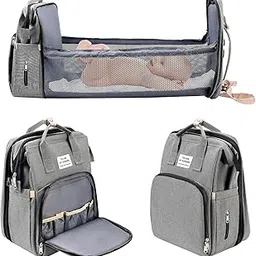 Baby Changing Bag Backpack, Nappy Changing Bag with Foldable Cot Bed, Large Capacity Baby Diaper Bag with Changing Pad for Mum, Waterproof Portable Changing Bag, Stroller Straps for Travel-image-17