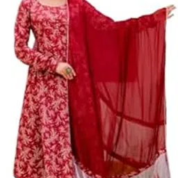 ethniflair Womens Purple Floral Printed Empire Aari Work Pure Cotton Kurta with Pant & Dupatta Set-picture-53