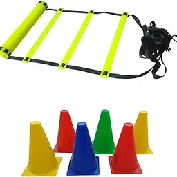 SIMRAN SPORTS Flat Regular Adjustable Speed Agility Ladder (4M with 10 Rungs) and Pack of 12 Marker Cones (6 Inch) for Soccer Cricket Track and Field Sports-picture-51