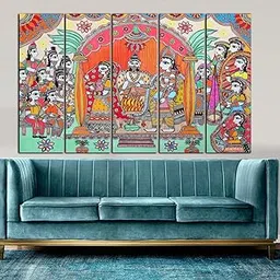 KYARA ARTS-madhubani art Ram & Sita painting with frame Big Size (30inchx48inch) Wall Art for living room,Bedroom,Drawing room,Hotels-Wooden Framed-Digital Painting-image-21