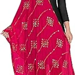 kemza Women's Embroidered Mirror Work Chiffon Dupatta-picture-16
