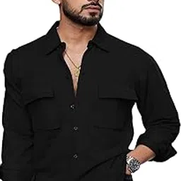 indoprimo Men's Regular Fit Fancy Double Pocket Casual Shirt for Men Full Sleeves - Cargo-picture-10