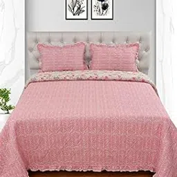 MORADO Luxury Ultrasonic Glace Cotton Solid Bubble lace Lightweight All Season Bedspreads/Bed Cover with 2 King Size Pillow Covers - (90x100 Inches, Pink Bright)-image-23