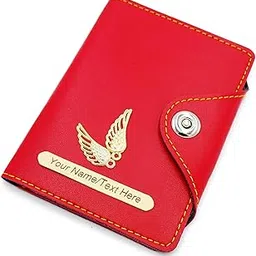 fastidious Personalized Name Engraved Faux Leather Premium Passport Cover - Magnetic Button Lock Customized Passport Holder (Wings, Red)-picture-35