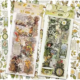 FunBlast Kawaii Sticker Set – 12 Sheets, 160+ Stickers Self Adhesive Vintage Nature Stickers, Retro Flower Label Forest Decorative Stickers for Scrapbook, Japanese Style Sticker Set (Random)-image-7
