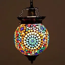 Handcrafted Multicolour Flower Design Mosaic Glass Hanging Lamp-picture-37