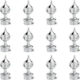 INKART� Diamond Stainless Steel Curtain Bracket Parda Holder with Support 1 Inch Rod Pocket Finials Designer Door and Window Rod Support Fittings (Pack of 12, Silver)-picture-28