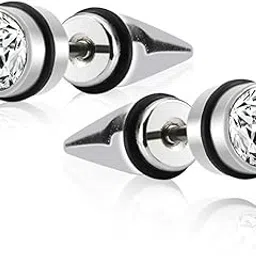 karishma kreations Valentine jewellery Stainless Steel Mens Earrings Om Black Gold Silver Piercing Screw Bali Stud Hoops Earing Multicolor Earrings Combo for Women Girls men boys Unisex-picture-13