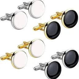 vama Fashions Classic White & Black Combo Cufflinks Formal Wedding Shirt Suit Blazer Cuff Links For Men-picture-23