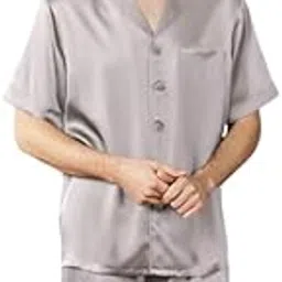 bellababebysk Bella Babe by SK Men Silver Half Sleeve Satin Night Suit with Shorts-picture-14