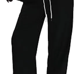 dockstreet Straight Long Length Trouser Style Drawstring Contrast Belt Black and White Trackpant for Women/Trending, Relaxed Casual Lowers for Women-picture-12