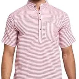 aarsha Plus Size Violet Striped Cotton Men's Short Kurta-picture-54