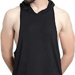 Men's Polyester Sleeveless Hooded Sando Vest (RR-09_Black) (Pack of 1)-image-51