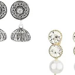 Clip On Earrings For Non-Pierced Ears Comfortable Earrings For Women With Clip-On Gold-Plated Womens Earrings Exquisite & Dainty Modern Non-Piercing Earrings For Women Combo Of 2-image-48