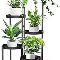 Snazzy 5 Tier Metal Plant Stand for Indoor Outdoor, Foldable Corner Tall Plant Shelf for Multiple Plants, Flower Pot Holder Display Stand for Living Room Balcony Garden Patio (Black)-image-62