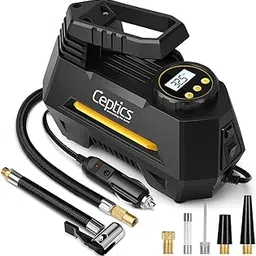 Ceptics Tyre Inflator for Car Compressor Air Pump - 12V DC Auto Pump with Digital Pressure Gauge, 150PSI with Emergency LED Light for Bicycle, Balloons, Bikes-picture-12