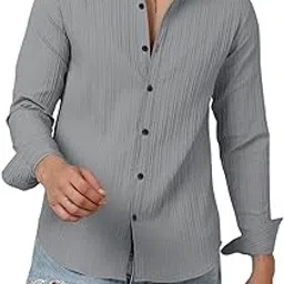 finivo fashion Men's Casual Cotton Plain Button Down Shirts Long Sleeve Textured Summer Beach Shirt for Men-picture-51