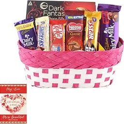 SFU E Com Beautiful Chocolate Gift Hamper With Basket | Valentine Chocolate With Love Greeting Card | Valentine Chocolate Hamper | 469-picture-10