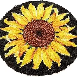 Latch Hook Rug Kit, Sunflower Pattern Printed Canvas DIY Rug Crochet Yarn Kits, Embroidery Decoration 20.4" X 20.4"-picture-30