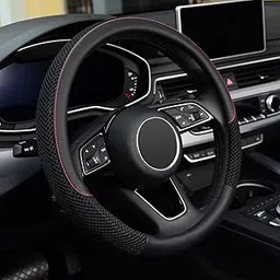 EVVIX Steering Wheel Cover, Universal 15-inch Microfiber Leather Breathable Ice Silk Anti-Slip Car Wheel Protector, Warm in Winter Cool in Summer, Black-image-94