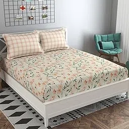 MAFATLAL Floral Double Bedsheet with 2 Pillow Covers (Beige) image 1