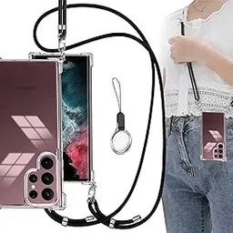 OJBSEN Smartphone Case for Galaxy S23 Ultra, SC-52D SCG20, With 2 Straps, Adjustable, Shoulder Strap, Strap Hole, Thin, Transparent, PC, Lightweight, Silicone, TPU Bumper, Shockproof, Wireless Charging, Full Protection, US Military Standard, Anti-Fingerprint, Camera Protection, Clear-image-55