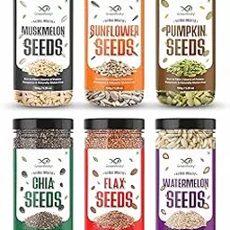 GreenFinity 950 gram Raw Seed Combo (Pack of 6) Nutrient-Packed Chia, Flax, Pumpkin, Sunflower, Watermelon & Muskmelon Seeds with Omega 3, Protein, Zinc & Fiber-image-5
