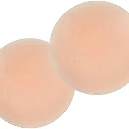 squickle Women's Silicone Nipple Round Breast Pads Self Adhesive Cover | Silicone Nipple Cover Bra Pad | - (Pack of 2) Beige-picture-11
