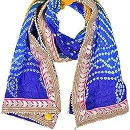 Women's Jaipuri Rajasthani Silk Bandhani Bandhej Dupatta | Multi-Colored Heavy Gota Work Dupatta with Latkan Tassels | Ethnic Party & Wedding Chunri for Women-image-9