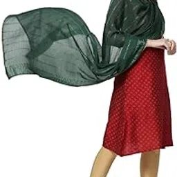 dupatta bazaar Women's Bottle Green Cotton Chanderi Dupatta with Sequins Weaving-picture-12