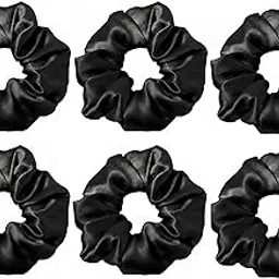 6 Pcs of Band medium Size Satin Scrunchies,Black Color for Women Hair Elastic Bands-image-64