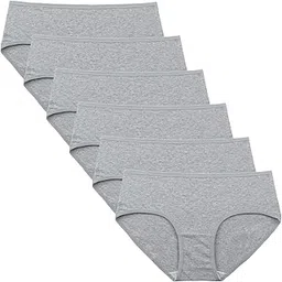 Women' Mid Rise Tagless Plain Color Cotton Hipster Panties 6-Pack (Medium/6(Hip:38-39.5"), French Grey)-image-3