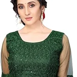 OVIFAME Embellished Round Neck Net Designer Blouse Three-Quarters Sleeve Readymade Saree Blouse for Women-picture-28