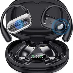 Open Ear Bluetooth 5.4 Earbuds, Wireless Headphones Sport Over Earphones Built-in Mic with Ear Hooks 50H Playtime with LED Display Charging Case Ergonomic IPX7 Waterproof for Running Fitness-image-20