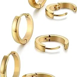 jstyle 3Pairs Stainless Steel Mens Womens Hoop Earrings Huggie Ear Piercings Hypoallergenic 12/16/20mm, Stainless Steel, No Gemstone-picture-55