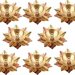 Collectible India Set of 8 Brass Diya for Puja Oil Lamp Lotus Shape - Deepak for Pooja Diwali Decoration Items - Diwali Gift - Return Gift-picture-24
