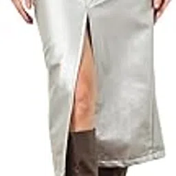 tandul Women Skirt - Solid Silver Regular Below Knee/Midi, Casual Faux Leather Tube-picture-36