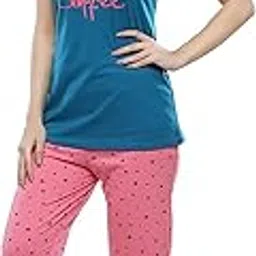 SAFESHOP - Women's Cotton Printed Top and All Over Print Capri Pyjama Set/Pajama Night Suit Set/Sleep wear Set/Loungewear Set-Parant-928381-picture-31