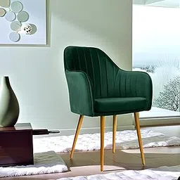 Accent Chair for Living Room| Soft Velvet Fabric Armchair with Multi Colour Leg Options | Modern Chair with Thick Cushion for Home Office restaurent and cafes| 1pc (Golden Legs, Green)-picture-17