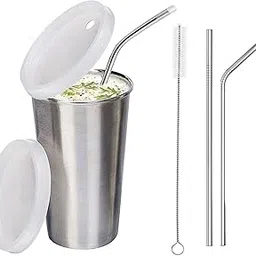 KIDINGTON Stainless Steel Sipper for Kids with Straw Glass for Kids Milk Tumbler with Straw and Lid Sippy Cup with Gum Protection for Kids (300 ml, 1-4 Years) (STR GLS 111 Silver)-image-2