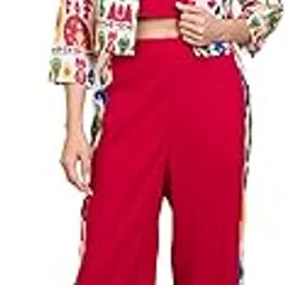 Women's Ikkat Print Lycra Ankle Length Crop Top with Trouser & Blazer|Cord Set for Women Fashion|Long Western Dress for Women Stylish|Three Piece Co ord Set|Party Casual Wear(Multicolor Red)-image-61