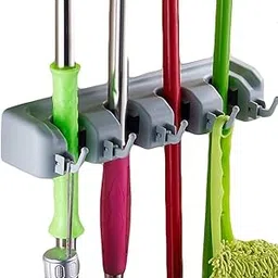 VENIVA Mop Holder and Broom Holder, 4 Slot Position with 5 Hooks Garage Storage Holder Wall Mounted-picture-20