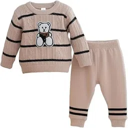 Baby Boys Girls Sweater Outfit Set 1-3 Years – Cute Teddy Bear Cable Knit Pullover & Matching Pants – Soft Warm Striped Winter wear Clothes warm and cozy for Toddler Unisex Kids Autumn-picture-34