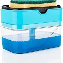 RIOMAX 2 in 1 Liquid Soap Dispenser for Dishwasher Liquid Holder/Sponge Holder/Bathroom Soap Dispenser, Liquid Dispenser Through Pump (Multi-Color, 400 ML) with Sponge (Rectangular) image 1