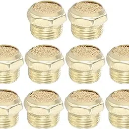 PATIKIL 3/8" PT Brass Pneumatic Muffler, 10 Pcs Flat Sintered Exhaust Air Compressor Muffler Filters Solenoid Valve Fitting for Valves Cylinders Oil Tanks Air Tools, Golden-picture-15